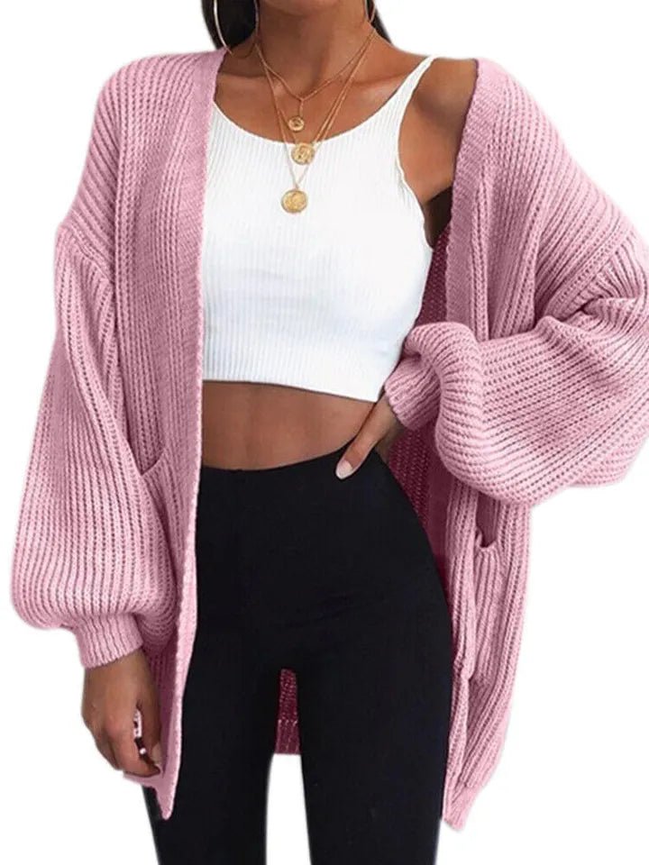 Women Chunky Knitted Oversize Cardigan Ladies Balloon Sleeve Long Short Cardigan - Remzs Fashion