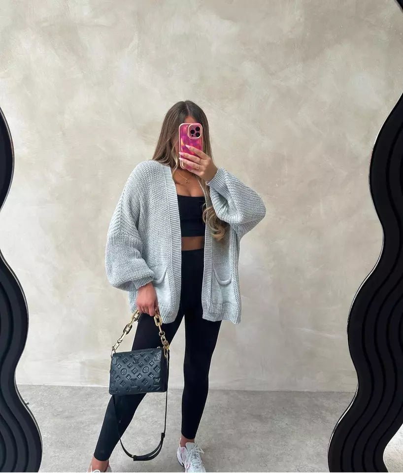 Women Chunky Knitted Oversize Cardigan Ladies Balloon Sleeve Long Short Cardigan - Remzs Fashion