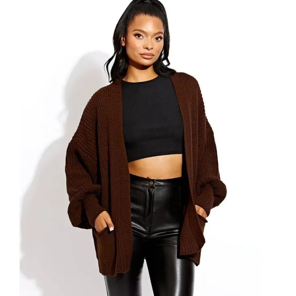 Women Chunky Knitted Oversize Cardigan Ladies Balloon Sleeve Long Short Cardigan - Remzs Fashion