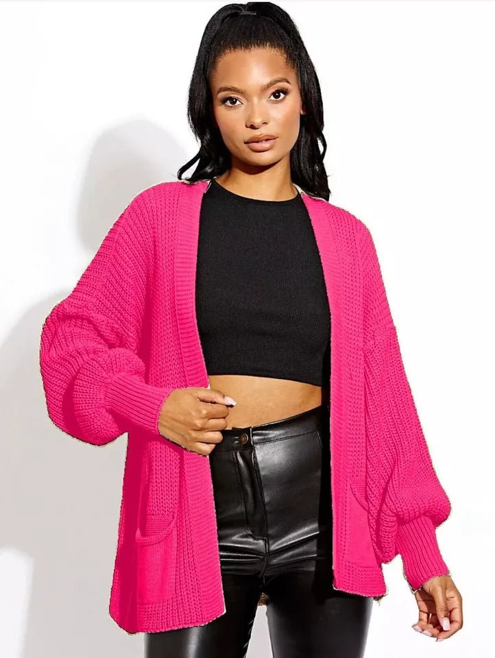 Women Chunky Knitted Oversize Cardigan Ladies Balloon Sleeve Long Short Cardigan - Remzs Fashion