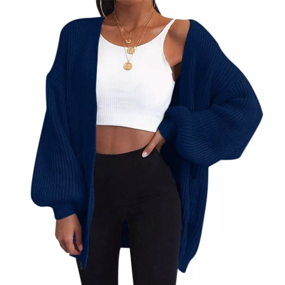 Women Chunky Knitted Oversize Cardigan Ladies Balloon Sleeve Long Short Cardigan - Remzs Fashion