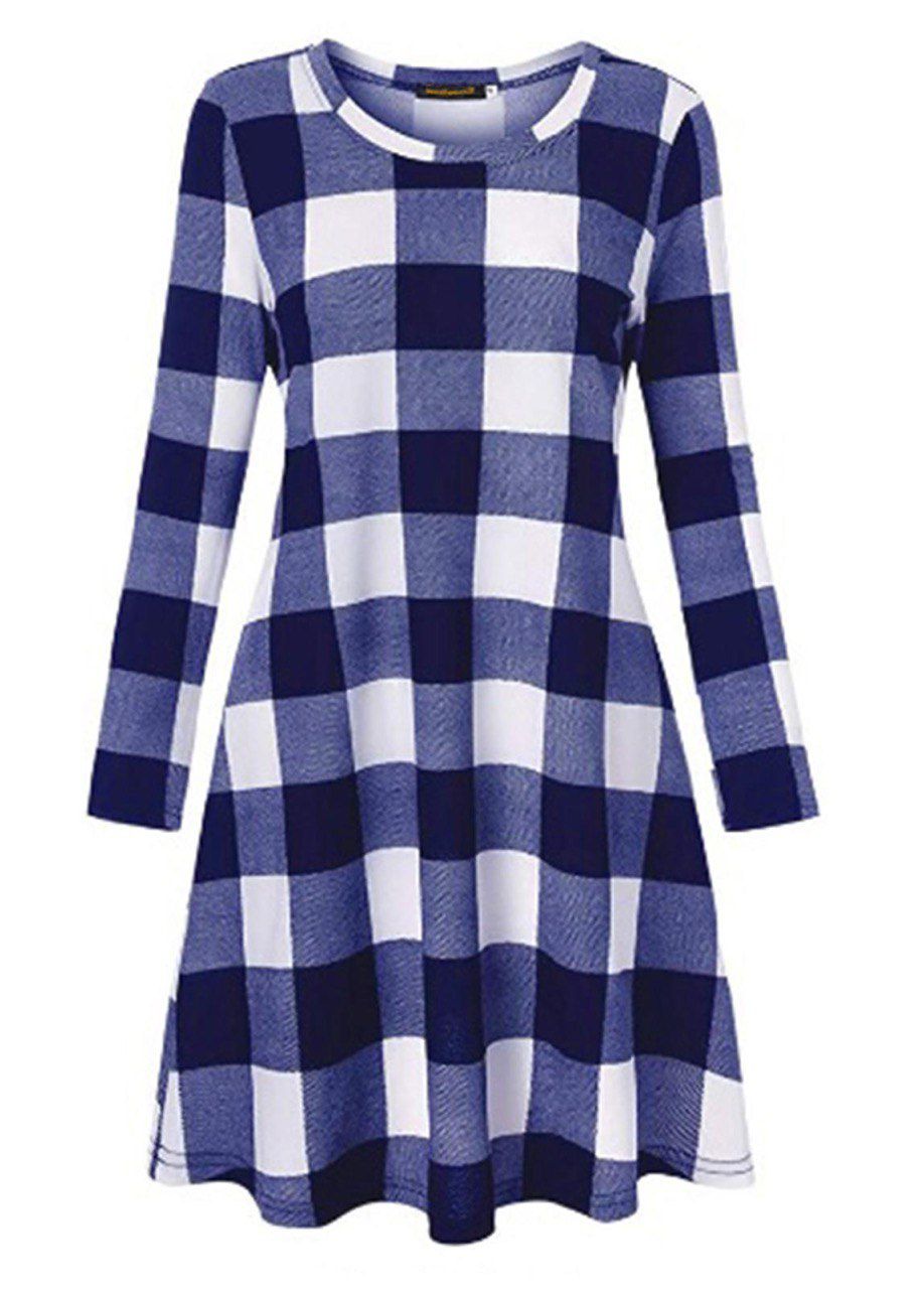 Women Plaid Check Print Swing Skater Dress - Remzs Fashion