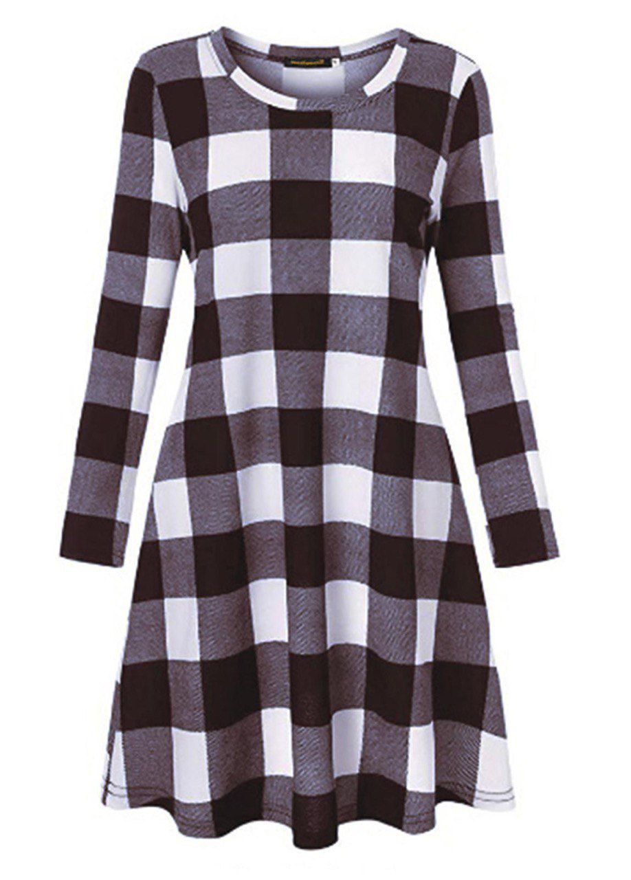Women Plaid Check Print Swing Skater Dress - Remzs Fashion