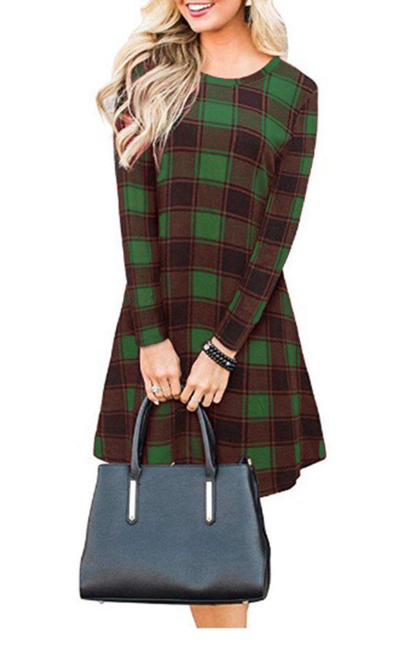 Women Plaid Check Print Swing Skater Dress - Remzs Fashion
