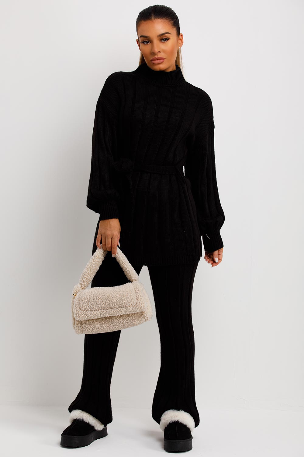Women's Chunky Knitted Polo High Neck Co - Ord Set - Remzs Fashion