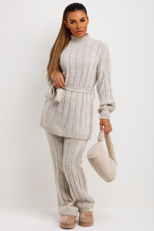 Women's Chunky Knitted Polo High Neck Co - Ord Set - Remzs Fashion
