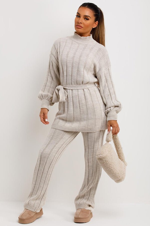 Women's Chunky Knitted Polo High Neck Co - Ord Set - Remzs Fashion