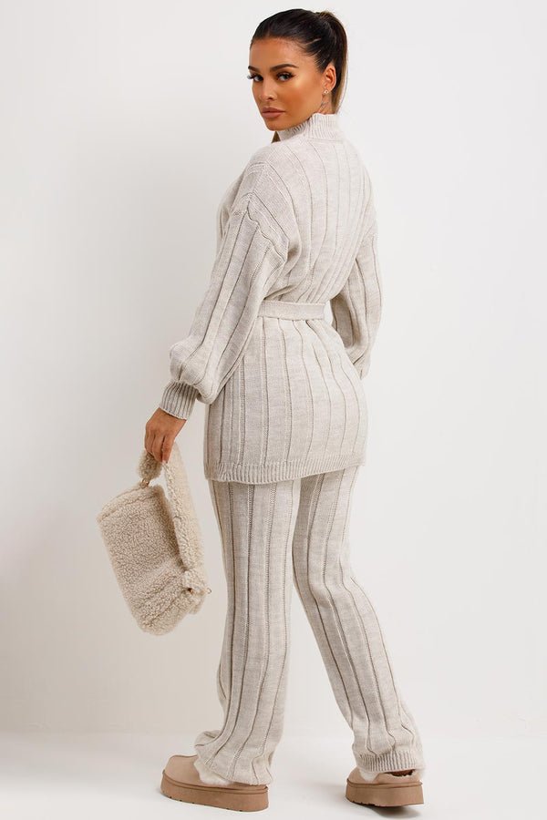 Women's Chunky Knitted Polo High Neck Co - Ord Set - Remzs Fashion
