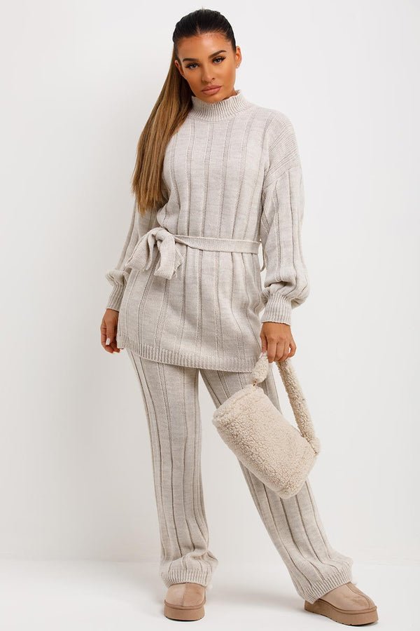 Women's Chunky Knitted Polo High Neck Co - Ord Set - Remzs Fashion