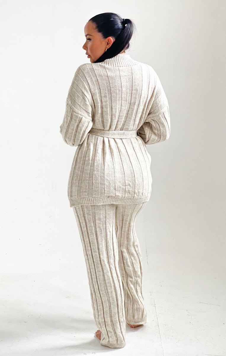 Women's Chunky Knitted Polo High Neck Co - Ord Set - Remzs Fashion