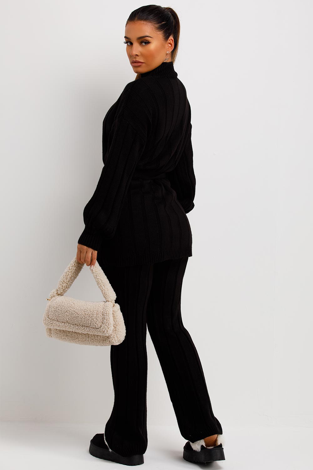 Women's Chunky Knitted Polo High Neck Co - Ord Set - Remzs Fashion