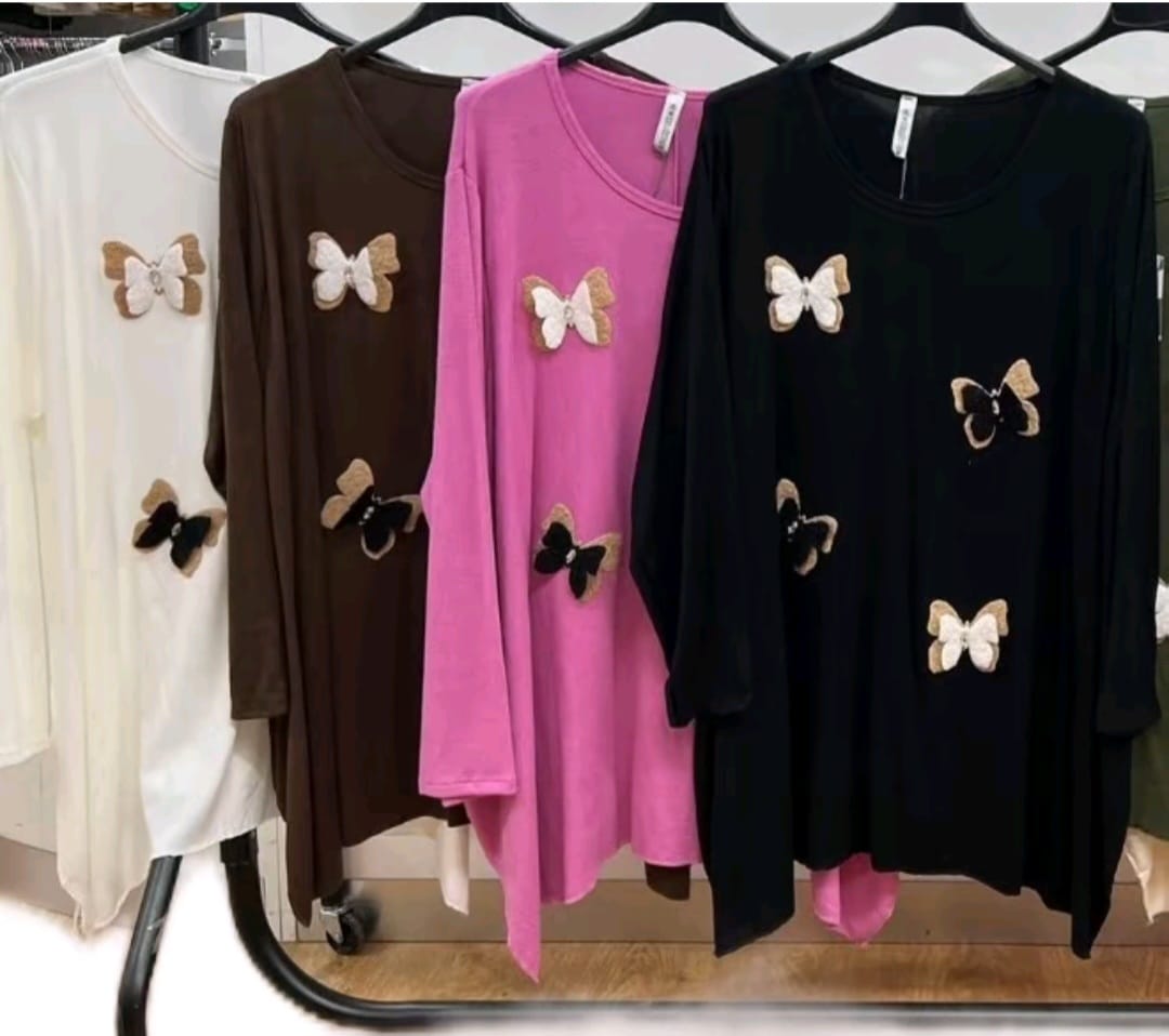 Womens lana wool top 3D buterfly jumper top soft fine wool hanky hem swing t-shirt 14 - 24 long line womens wear comfort - Remzs Fashion