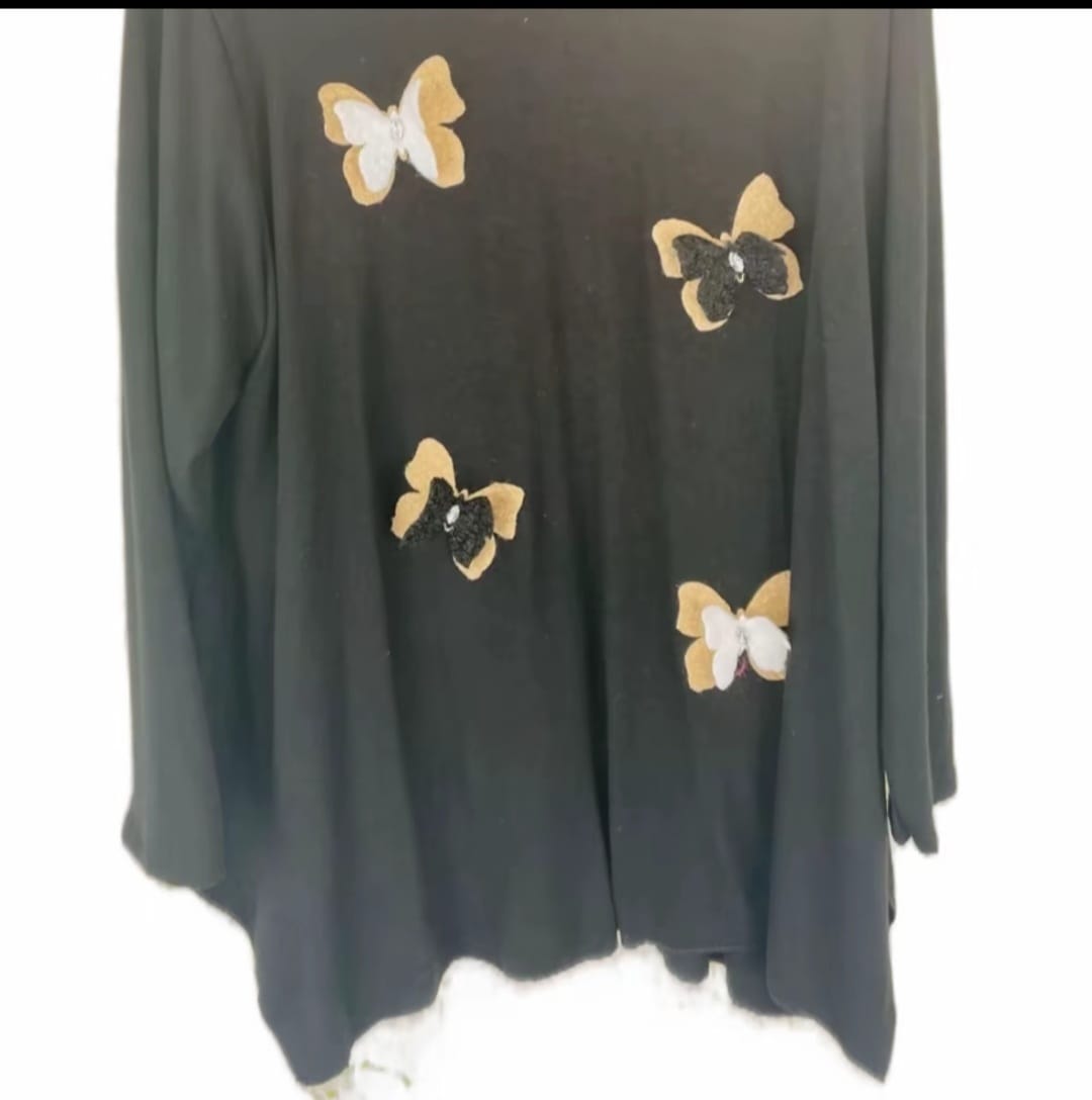 Womens lana wool top 3D buterfly jumper top soft fine wool hanky hem swing t-shirt 14 - 24 long line womens wear comfort - Remzs Fashion