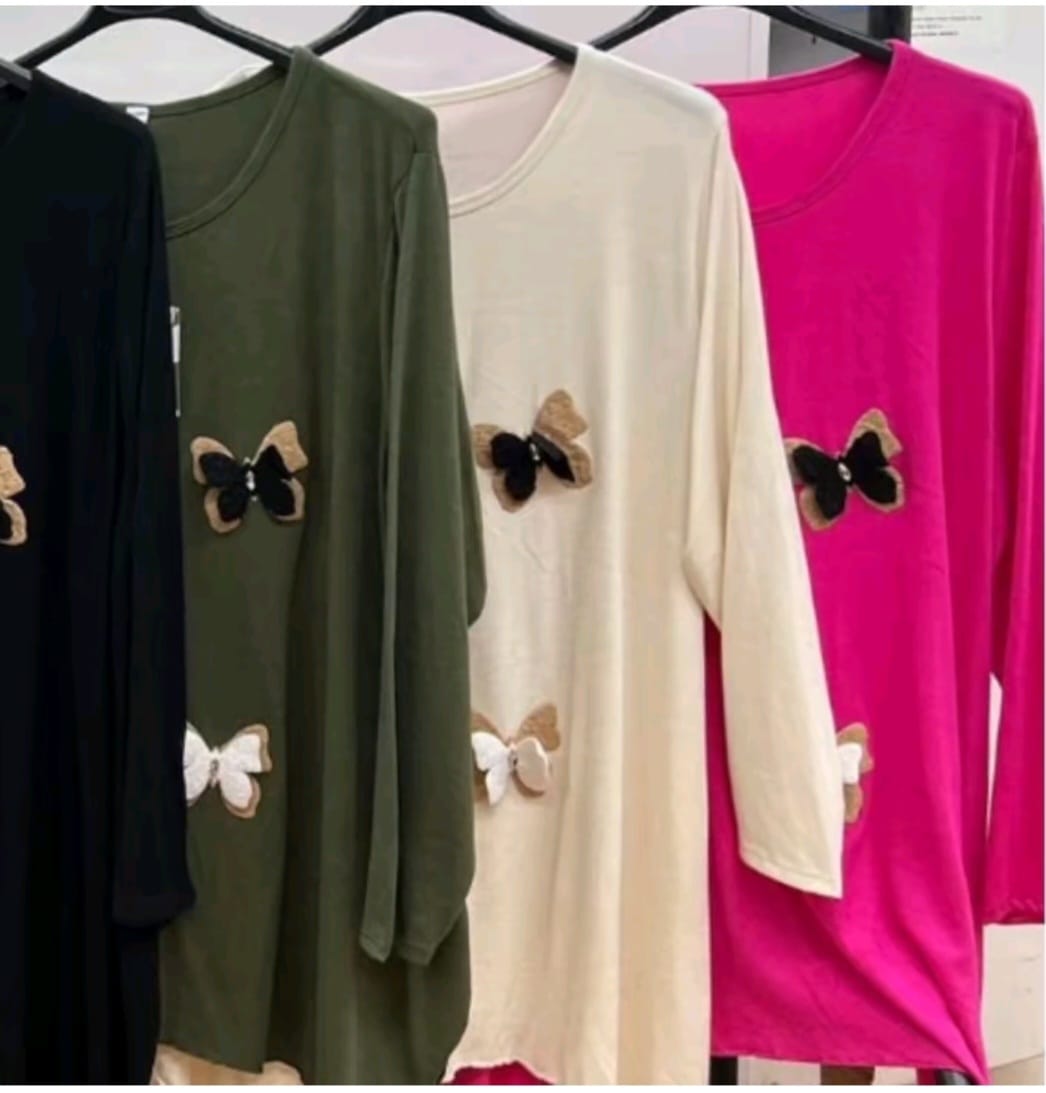 Womens lana wool top 3D buterfly jumper top soft fine wool hanky hem swing t-shirt 14 - 24 long line womens wear comfort - Remzs Fashion