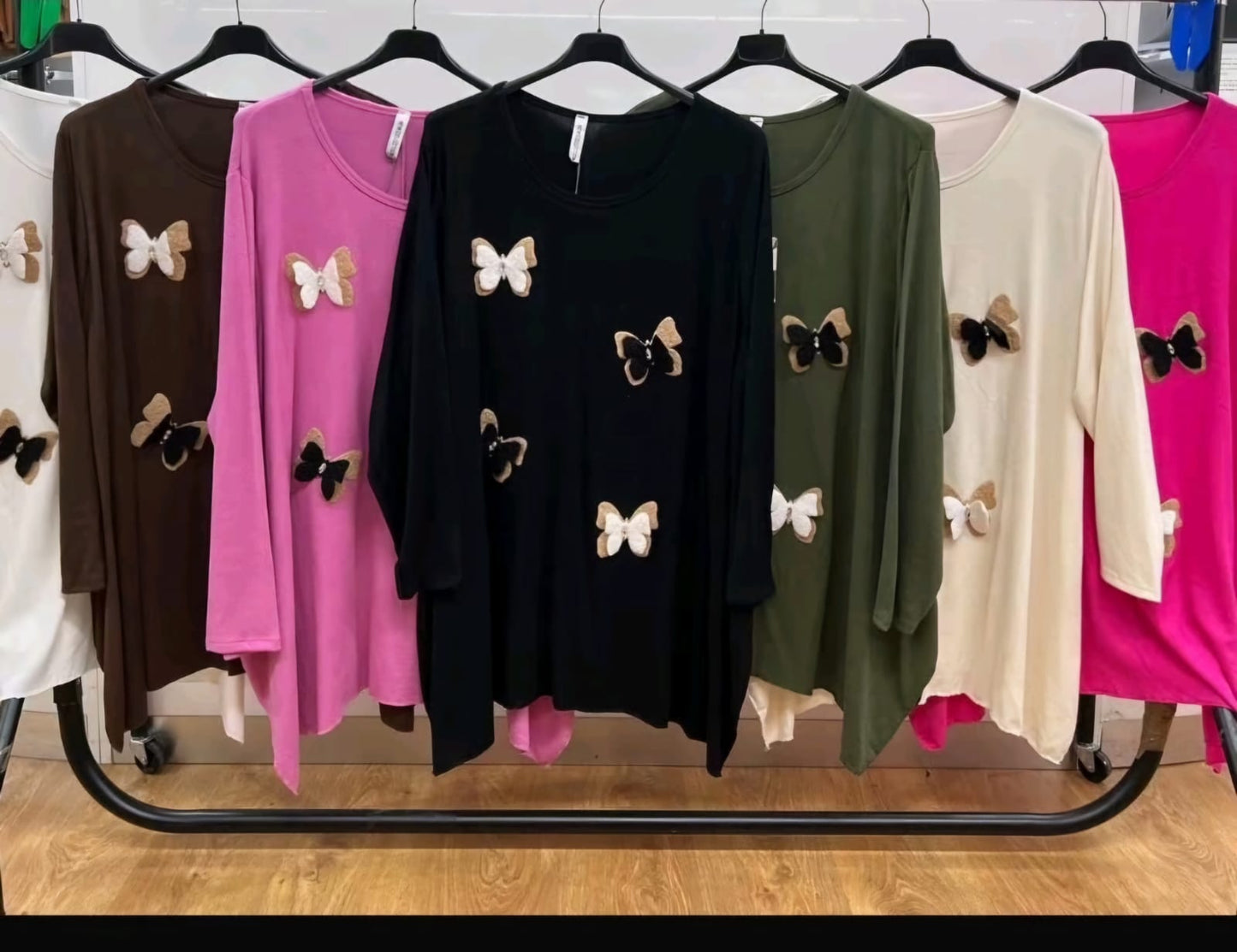 Womens lana wool top 3D buterfly jumper top soft fine wool hanky hem swing t-shirt 14 - 24 long line womens wear comfort - Remzs Fashion