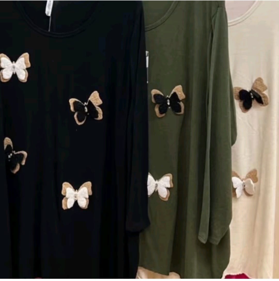 Womens lana wool top 3D buterfly jumper top soft fine wool hanky hem swing t-shirt 14 - 24 long line womens wear comfort - Remzs Fashion
