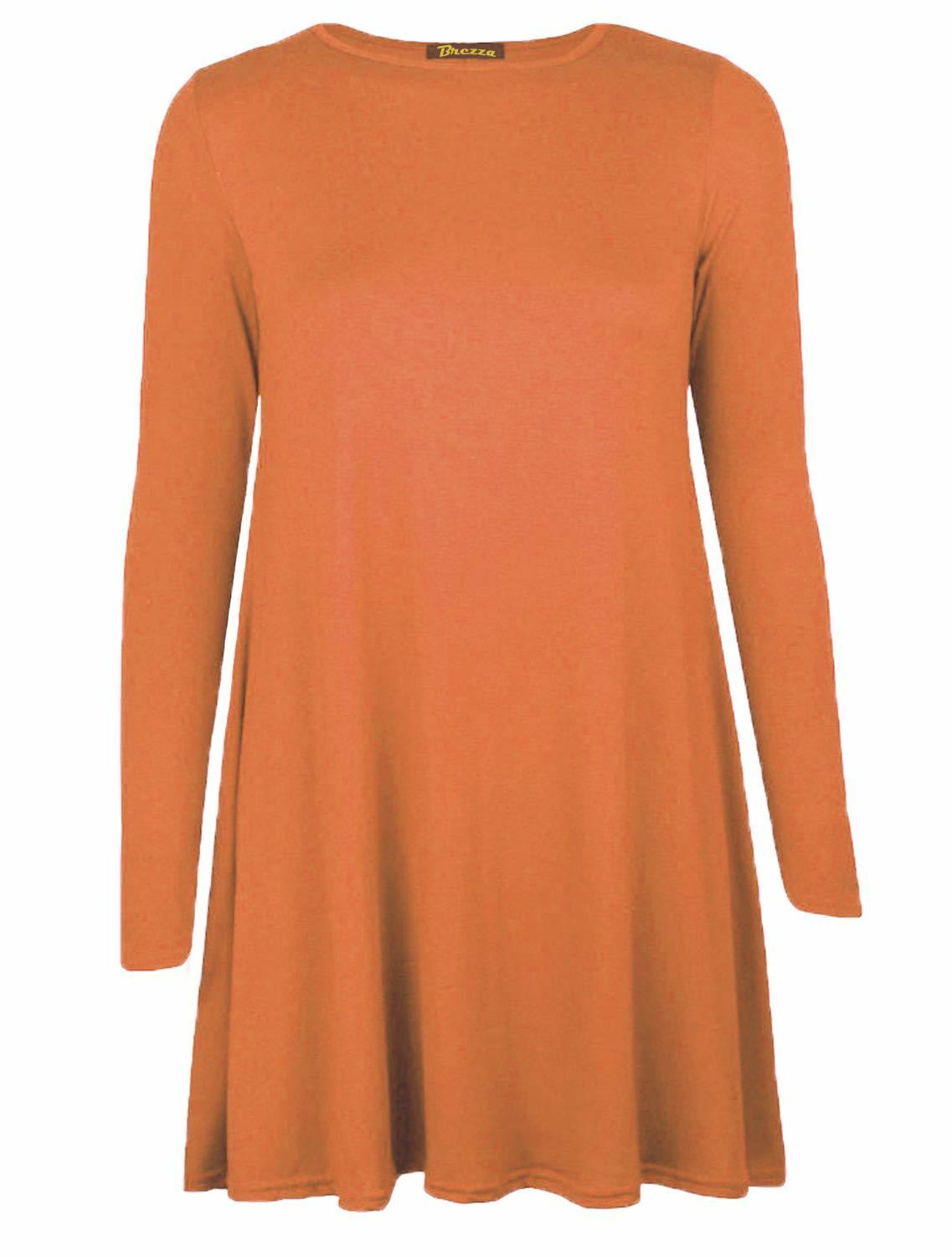 Womens Long Sleeve Skater Swing Dress - Remzs Fashion