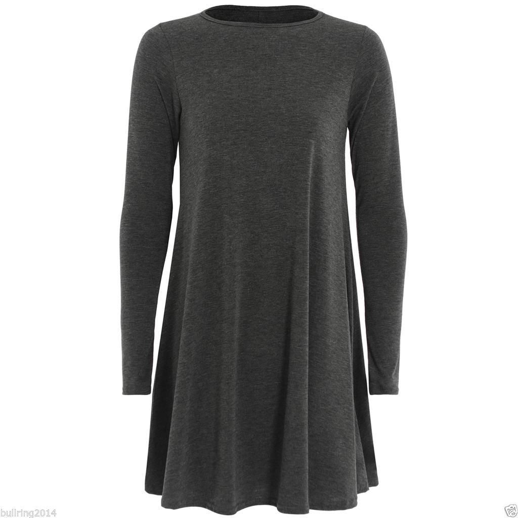Womens Long Sleeve Skater Swing Dress - Remzs Fashion