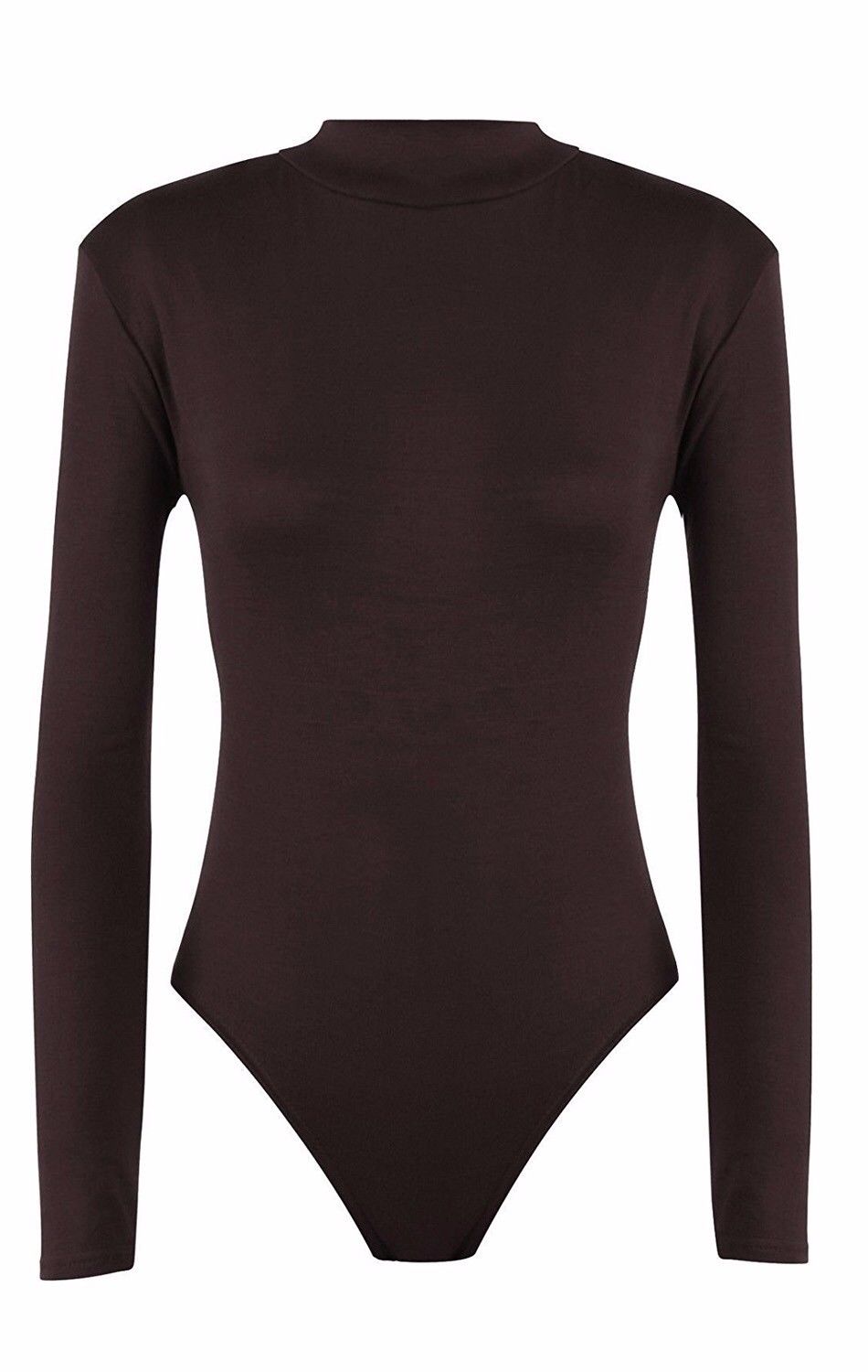 Womens Long Sleeves Plain Polo Neck Leotard Bodysuit - Remzs Fashion