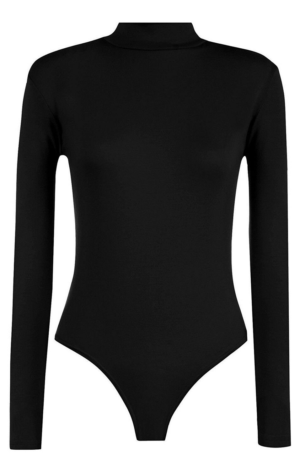 Womens Long Sleeves Plain Polo Neck Leotard Bodysuit - Remzs Fashion