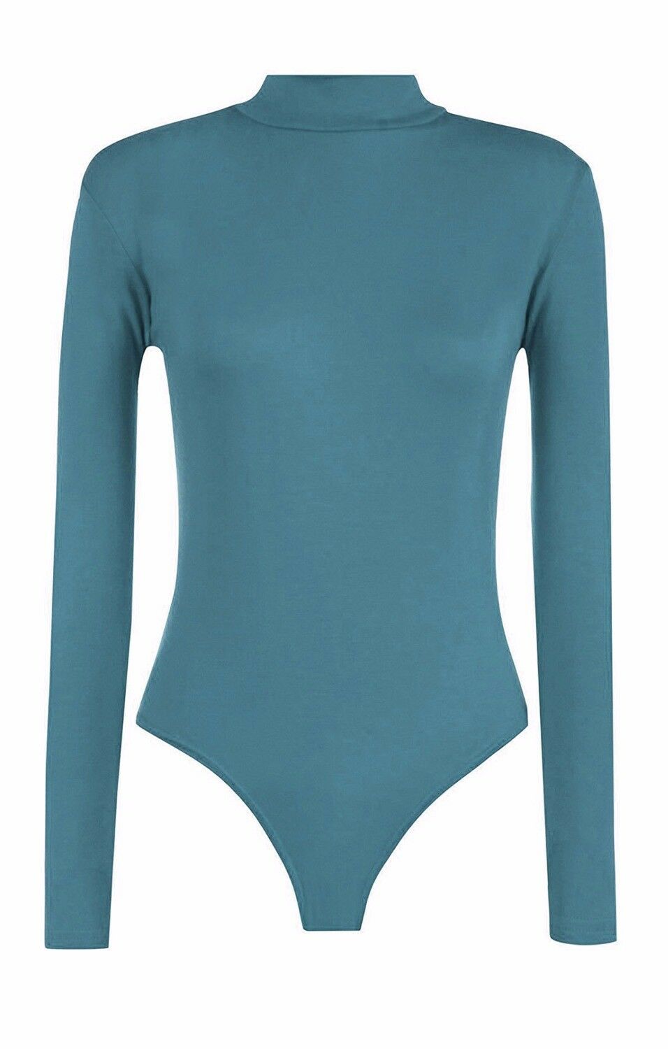Womens Long Sleeves Plain Polo Neck Leotard Bodysuit - Remzs Fashion