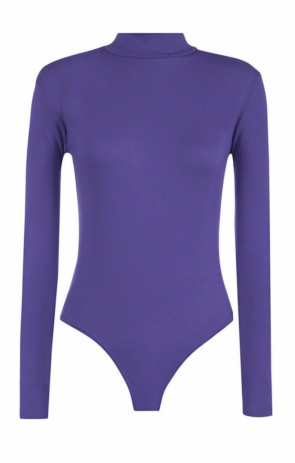 Womens Long Sleeves Plain Polo Neck Leotard Bodysuit - Remzs Fashion