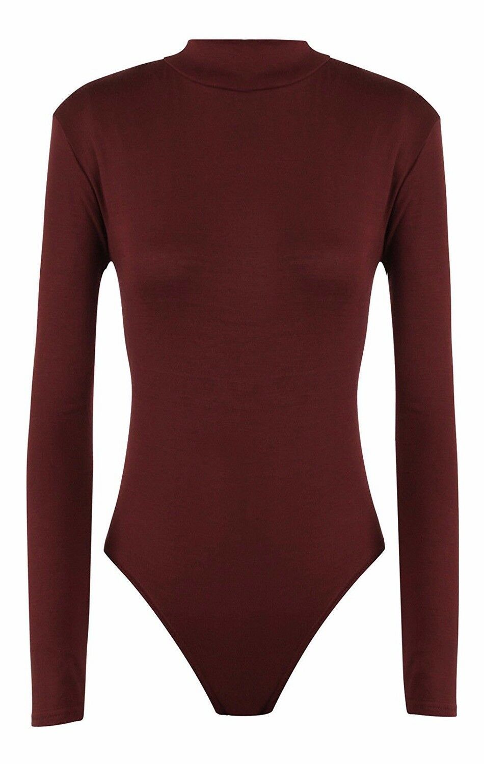 Womens Long Sleeves Plain Polo Neck Leotard Bodysuit - Remzs Fashion