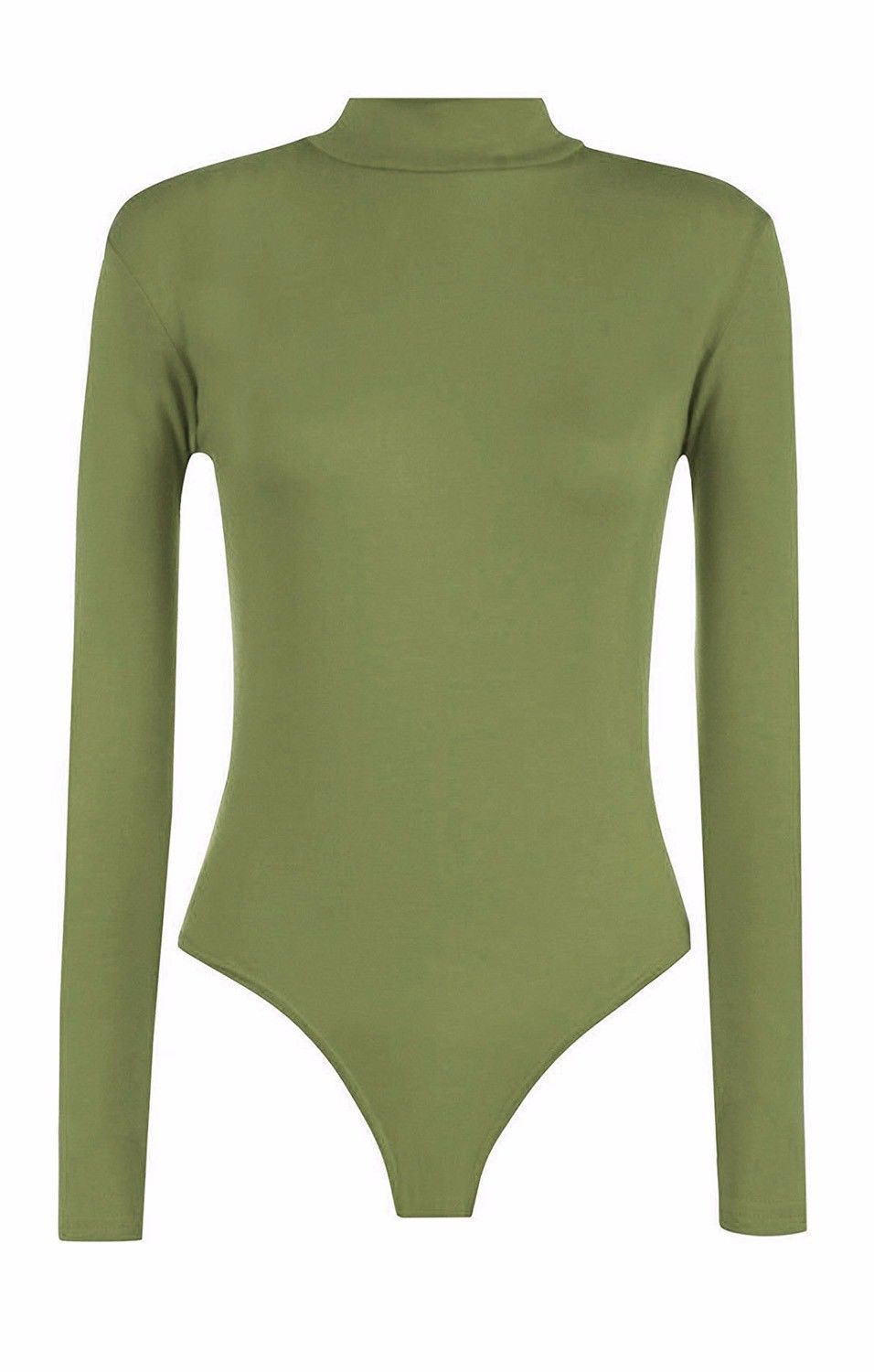 Womens Long Sleeves Plain Polo Neck Leotard Bodysuit - Remzs Fashion