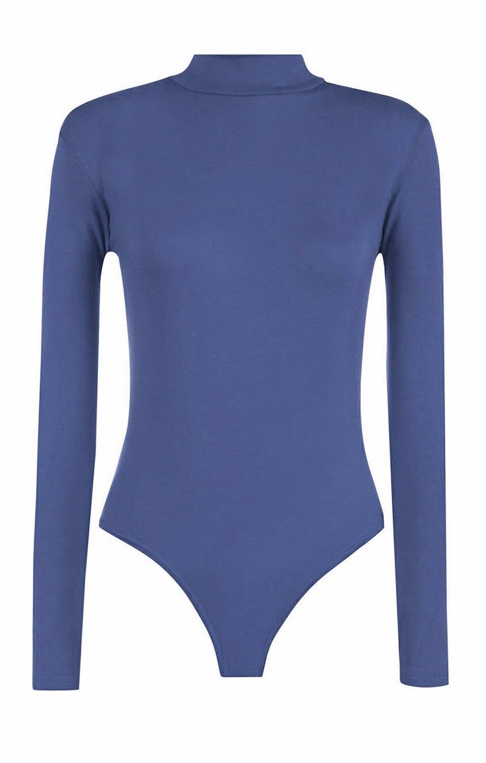 Womens Long Sleeves Plain Polo Neck Leotard Bodysuit - Remzs Fashion