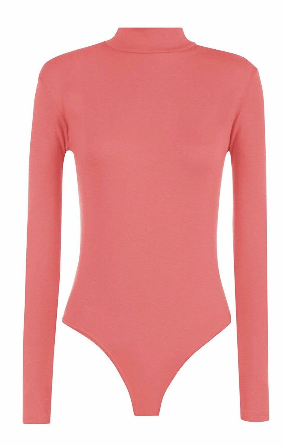 Womens Long Sleeves Plain Polo Neck Leotard Bodysuit - Remzs Fashion