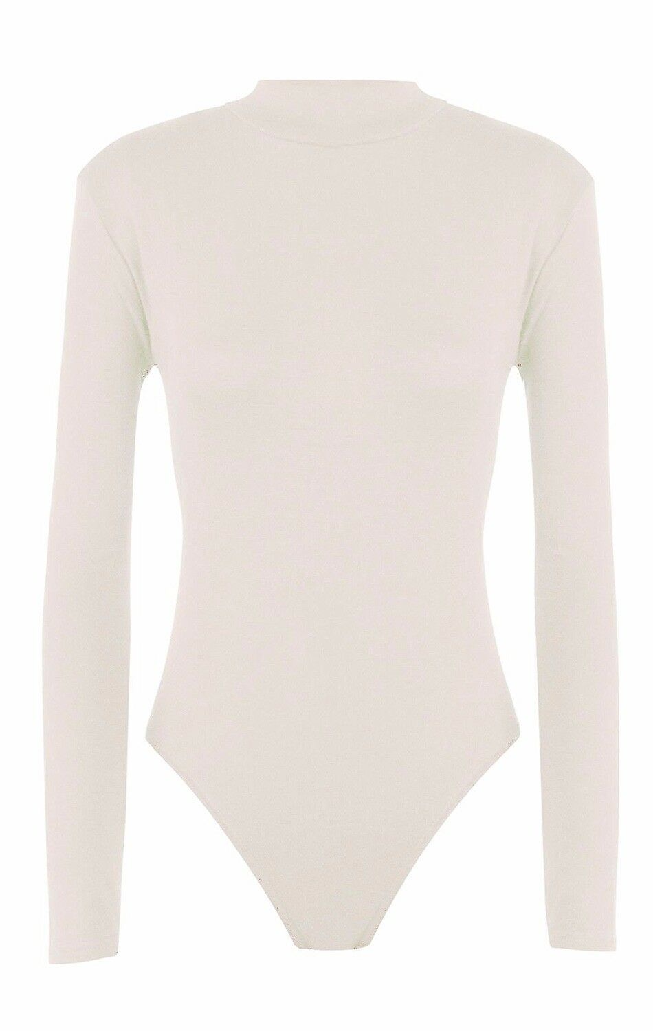 Womens Long Sleeves Plain Polo Neck Leotard Bodysuit - Remzs Fashion
