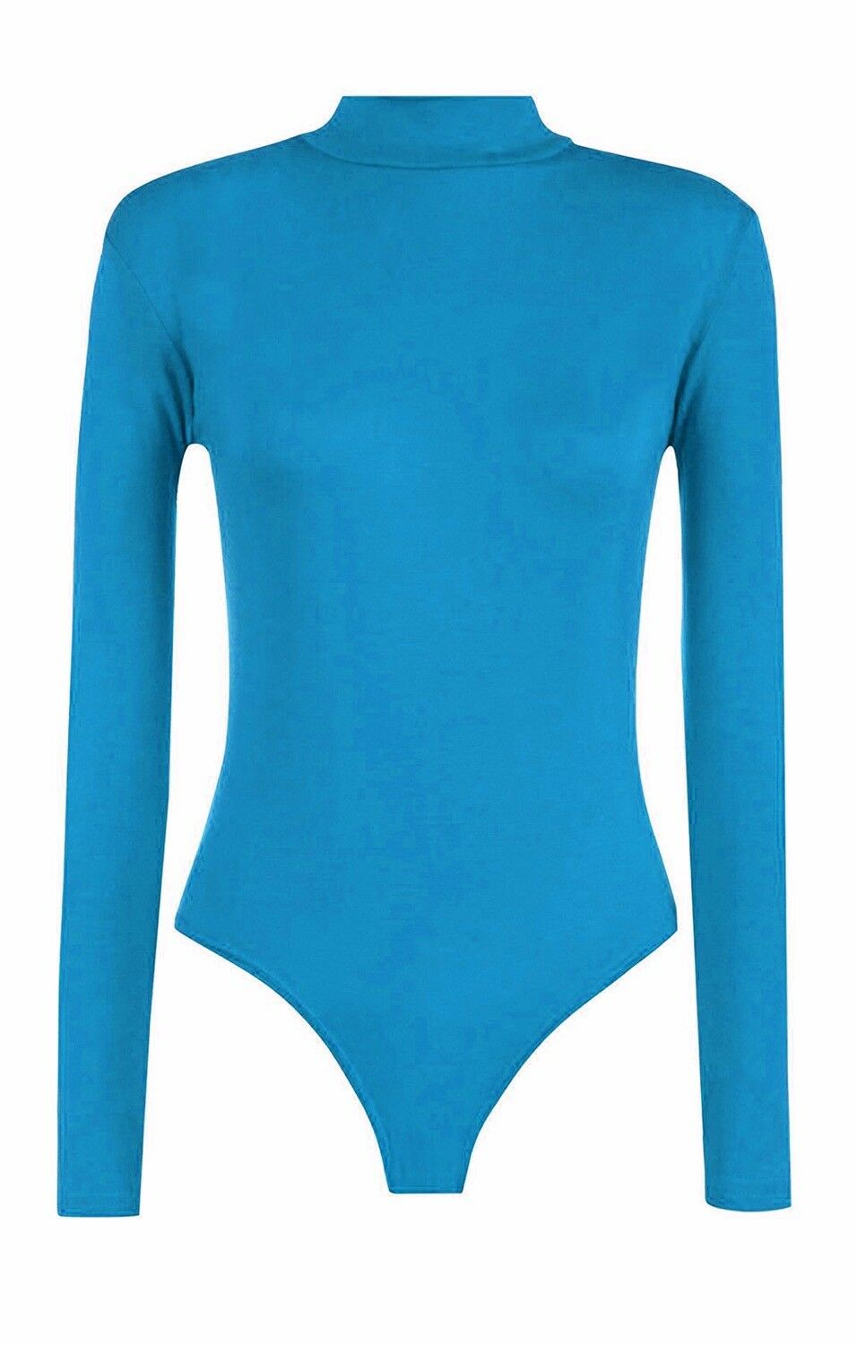 Womens Long Sleeves Plain Polo Neck Leotard Bodysuit - Remzs Fashion