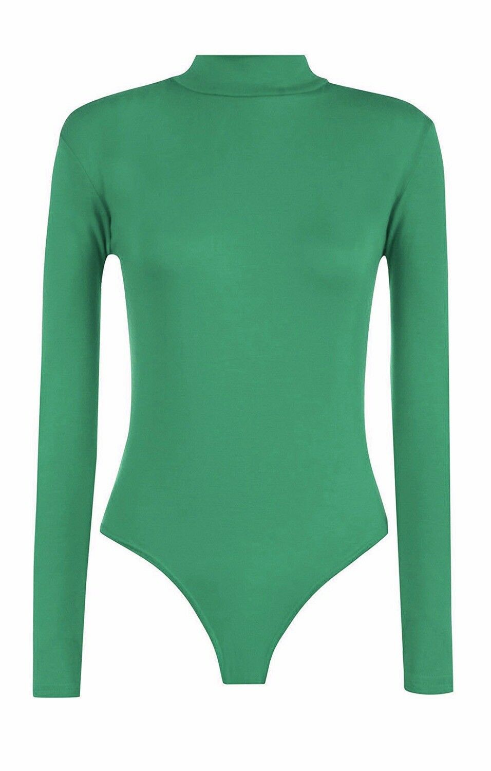 Womens Long Sleeves Plain Polo Neck Leotard Bodysuit - Remzs Fashion