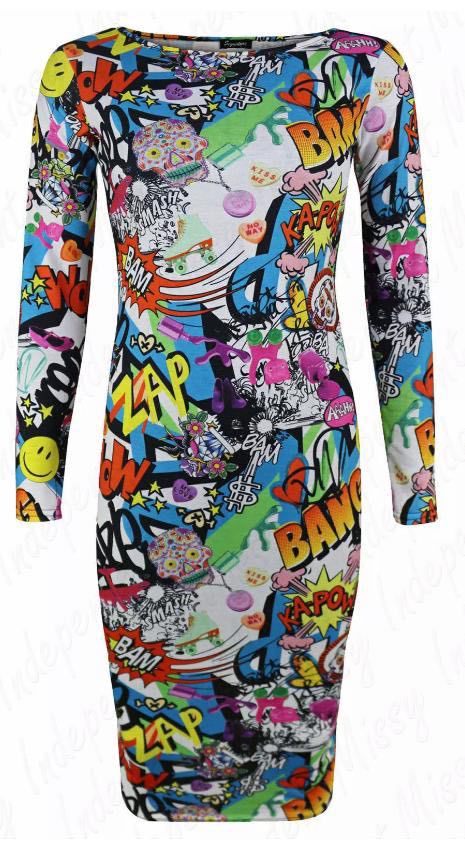 Womens Long Sleeves Printed Midi Bodycon Dress - Remzs Fashion