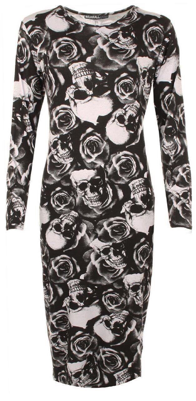 Womens Long Sleeves Printed Midi Bodycon Dress - Remzs Fashion