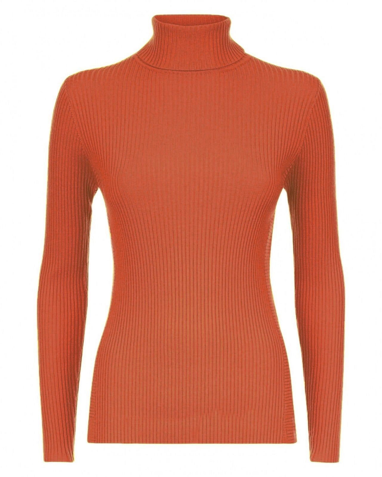 Womens Long Sleeves Ribbed Turtle Polo Neck Top ; Material: 95% Polyester 5% Elastane - Remzs Fashion