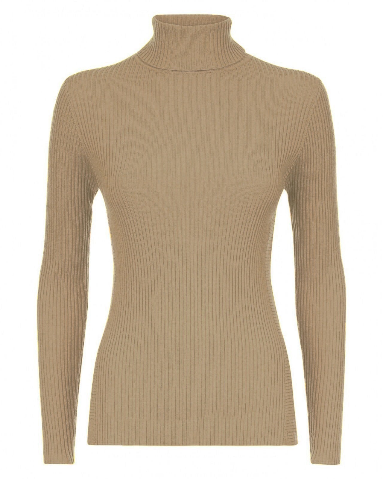 Womens Long Sleeves Ribbed Turtle Polo Neck Top ; Material: 95% Polyester 5% Elastane - Remzs Fashion
