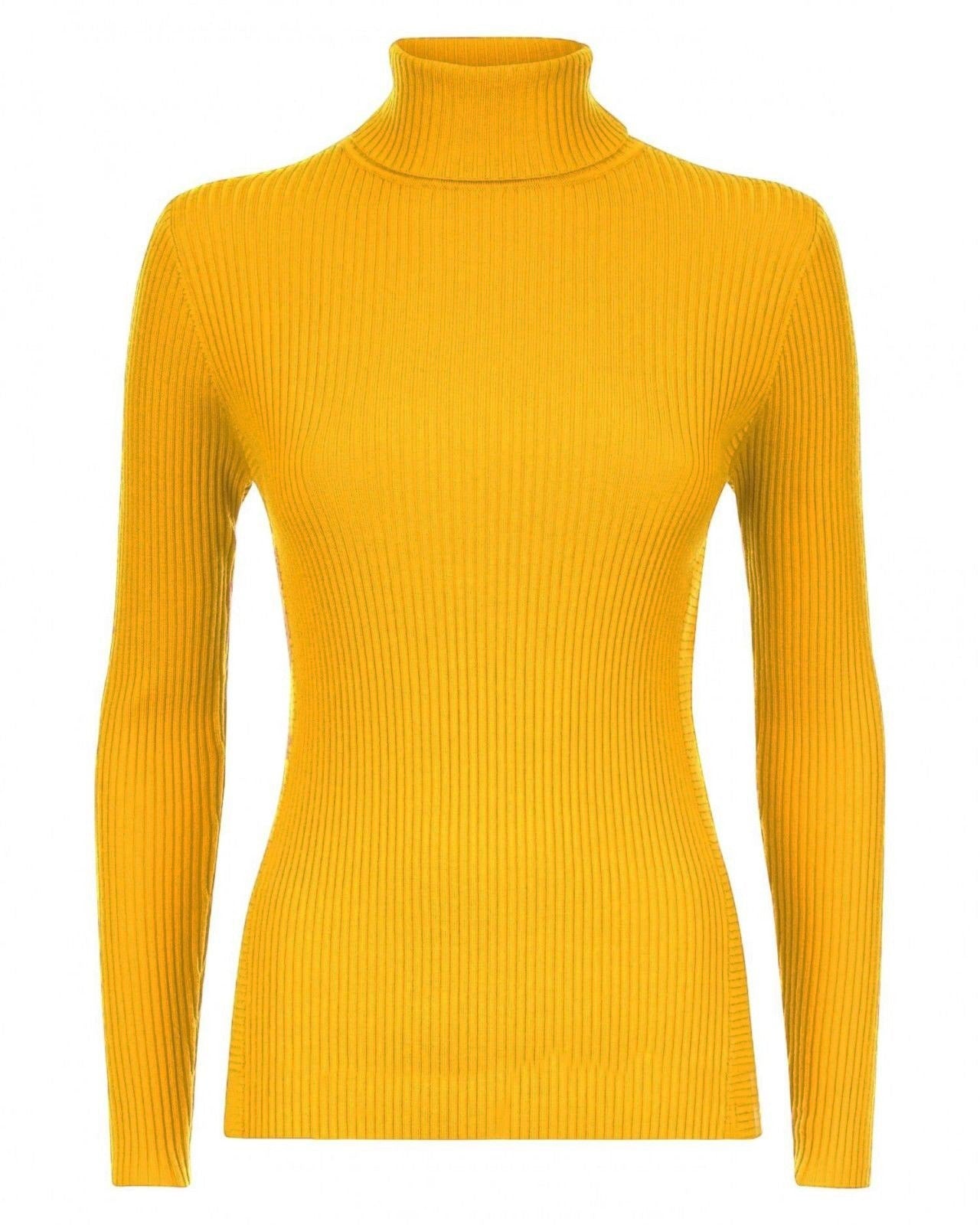 Womens Long Sleeves Ribbed Turtle Polo Neck Top ; Material: 95% Polyester 5% Elastane - Remzs Fashion