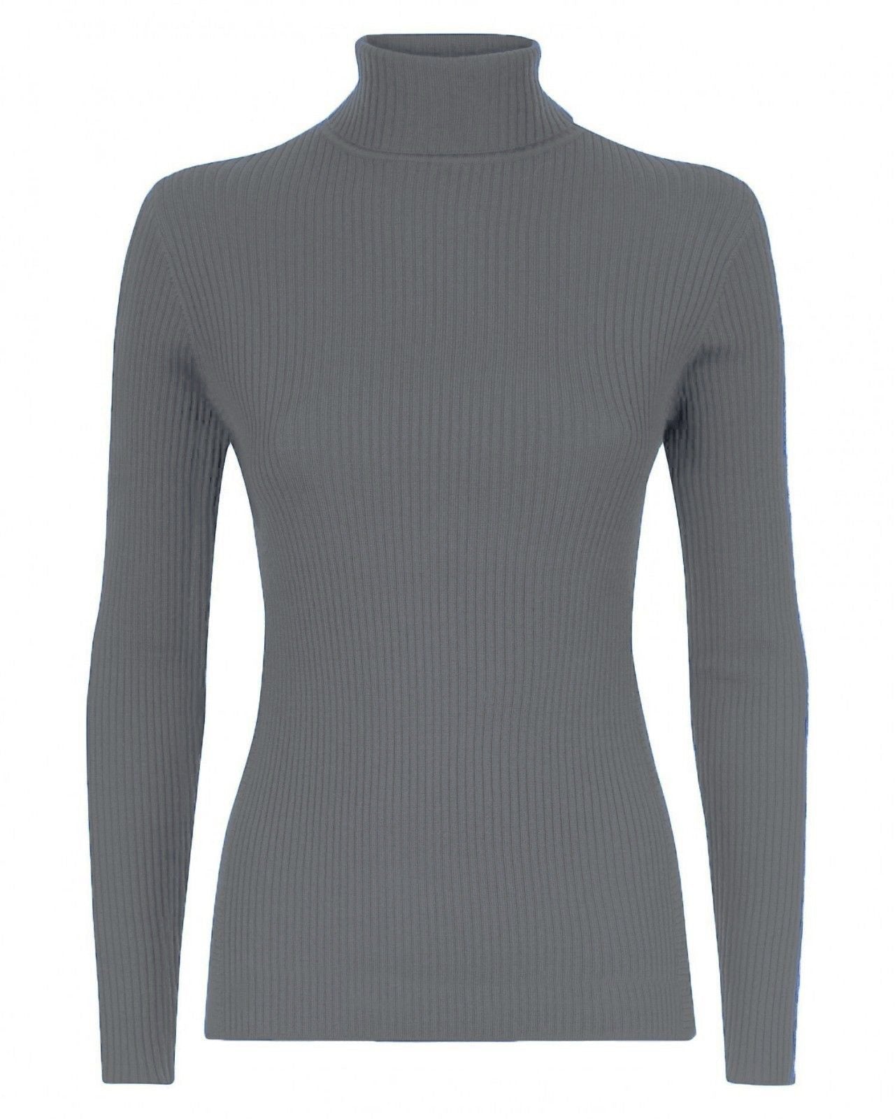 Womens Long Sleeves Ribbed Turtle Polo Neck Top ; Material: 95% Polyester 5% Elastane - Remzs Fashion