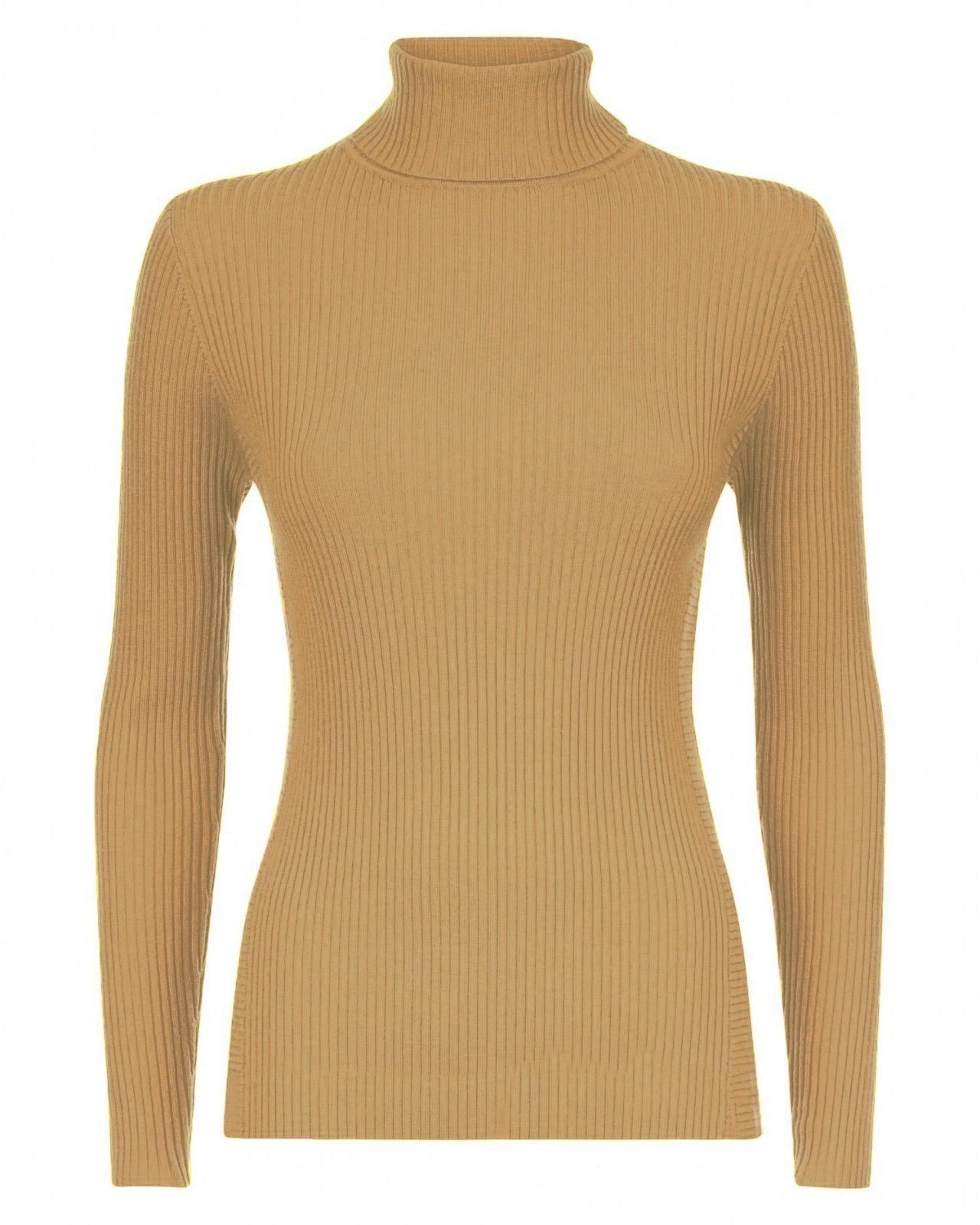 Womens Long Sleeves Ribbed Turtle Polo Neck Top ; Material: 95% Polyester 5% Elastane - Remzs Fashion