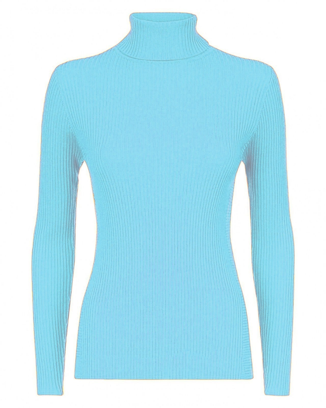 Womens Long Sleeves Ribbed Turtle Polo Neck Top ; Material: 95% Polyester 5% Elastane - Remzs Fashion