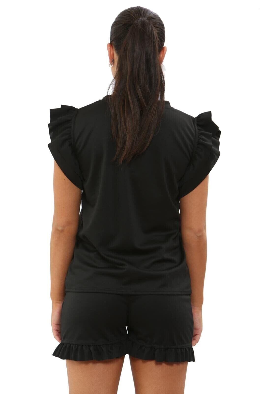 Ladies 2PCS Co ord Set Tracksuit Frill Peplum Short Sleeve Top Shorts - Remzs Fashion