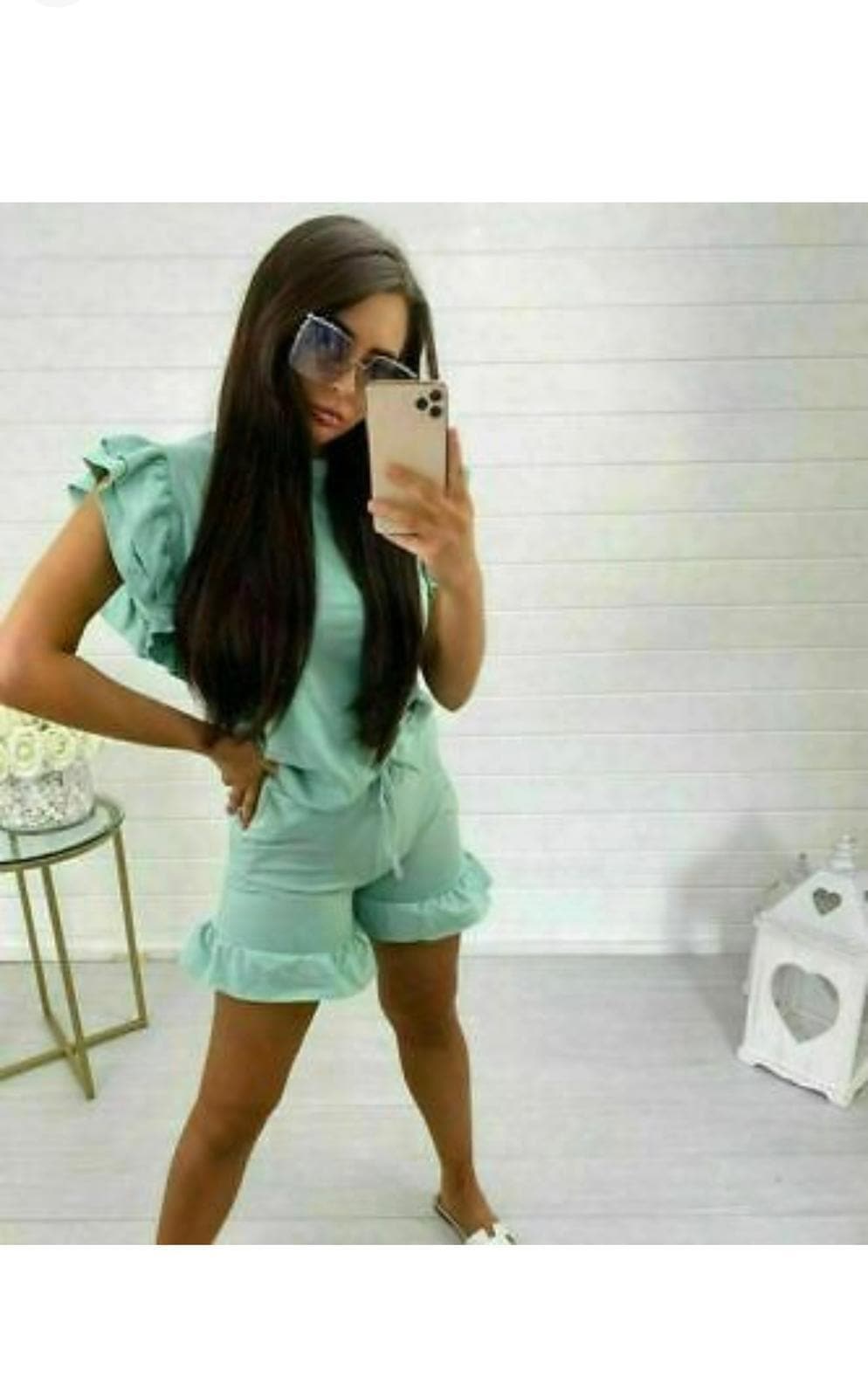 Ladies 2PCS Co ord Set Tracksuit Frill Peplum Short Sleeve Top Shorts - Remzs Fashion