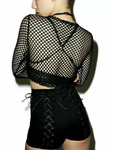 Ladies Women Long Sleeve Fish Net Mesh Sheer T shirt Top Casual Blouse Sexy goth - Remzs Fashion