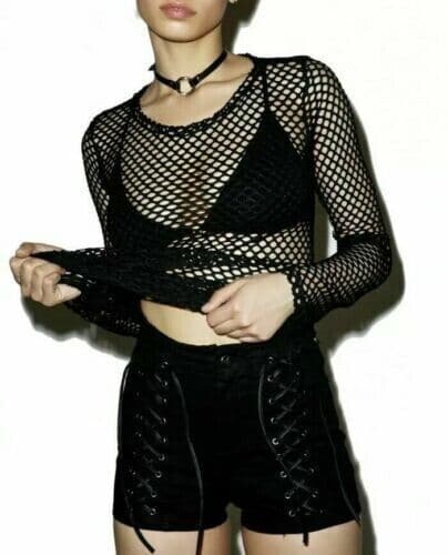 Ladies Women Long Sleeve Fish Net Mesh Sheer T shirt Top Casual Blouse Sexy goth - Remzs Fashion