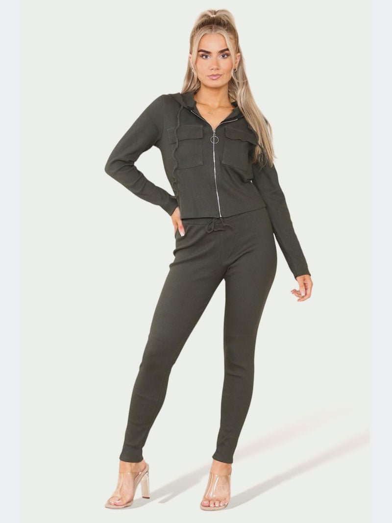 Women Front Pocket Zip Up Hoodie & Jogging Bottom Suit - Remzs Fashion