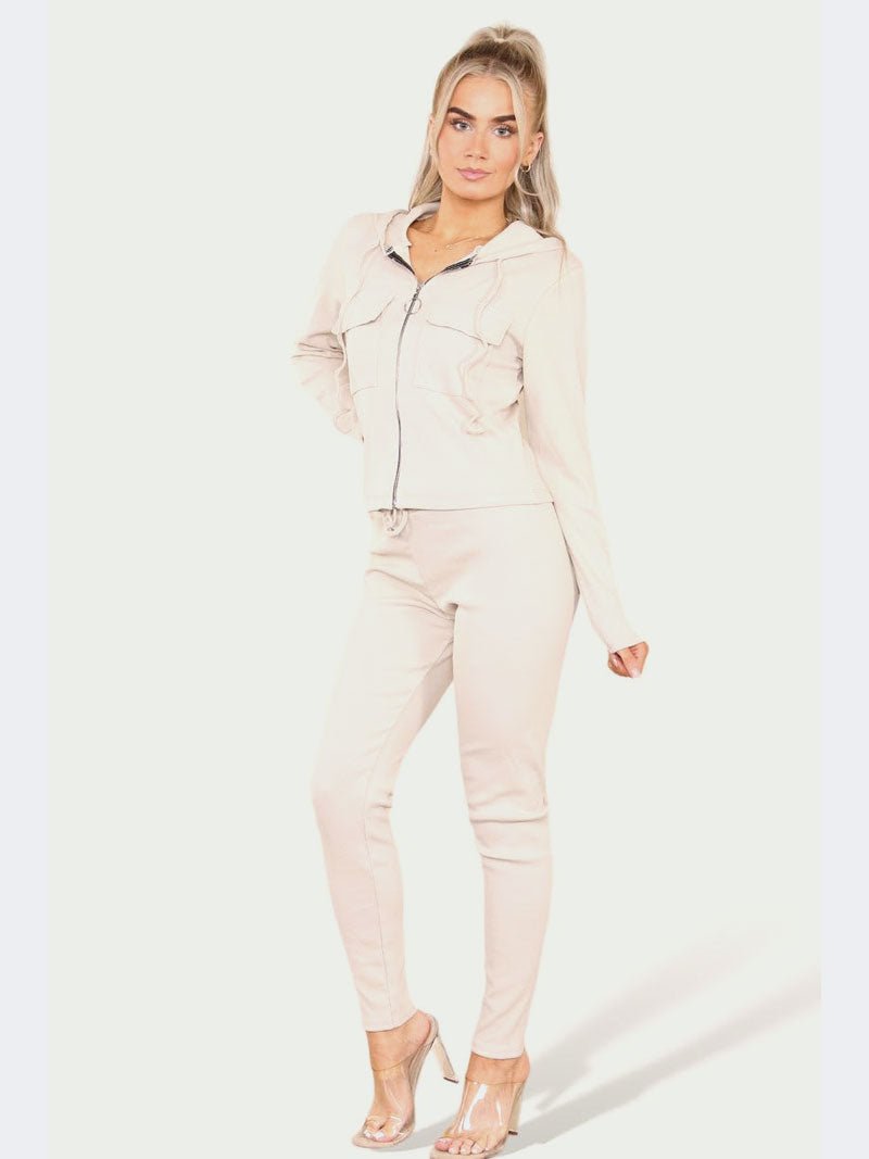 Women Front Pocket Zip Up Hoodie & Jogging Bottom Suit - Remzs Fashion
