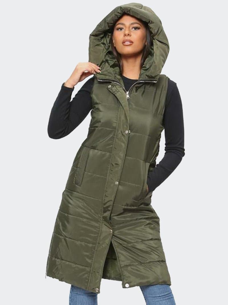 Women Longline Hooded Body Warmer Puffer Gilet Padded Jacket - Remzs Fashion