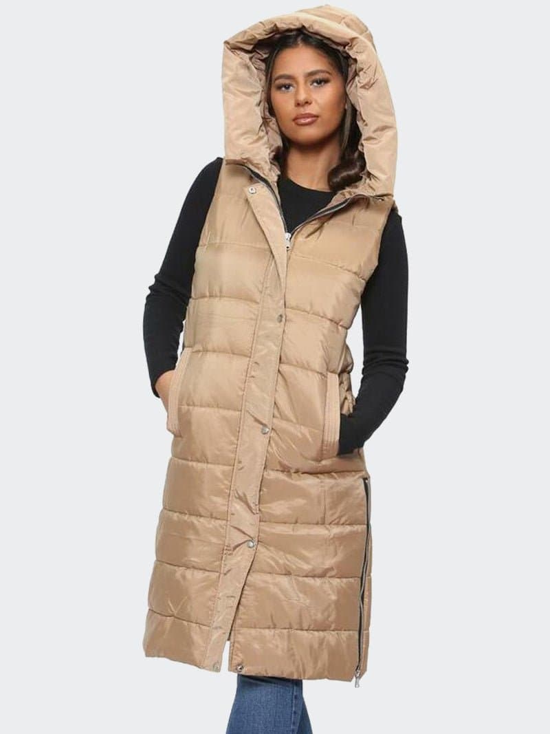 Women Longline Hooded Body Warmer Puffer Gilet Padded Jacket - Remzs Fashion