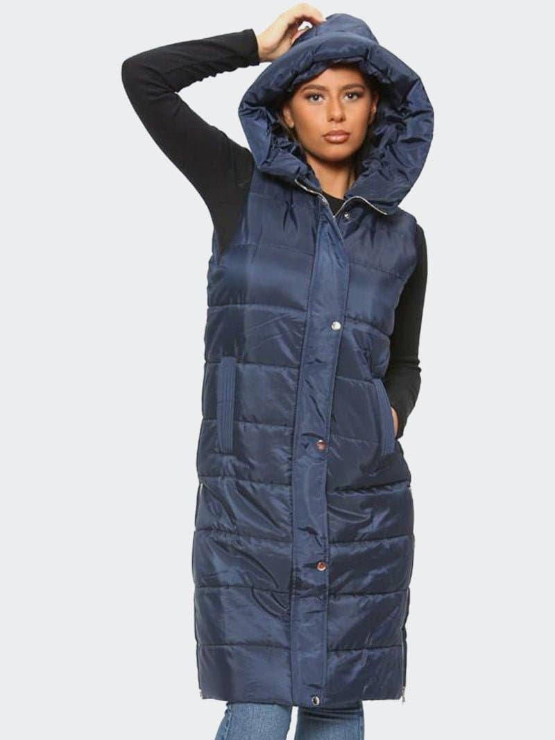 Women Longline Hooded Body Warmer Puffer Gilet Padded Jacket - Remzs Fashion